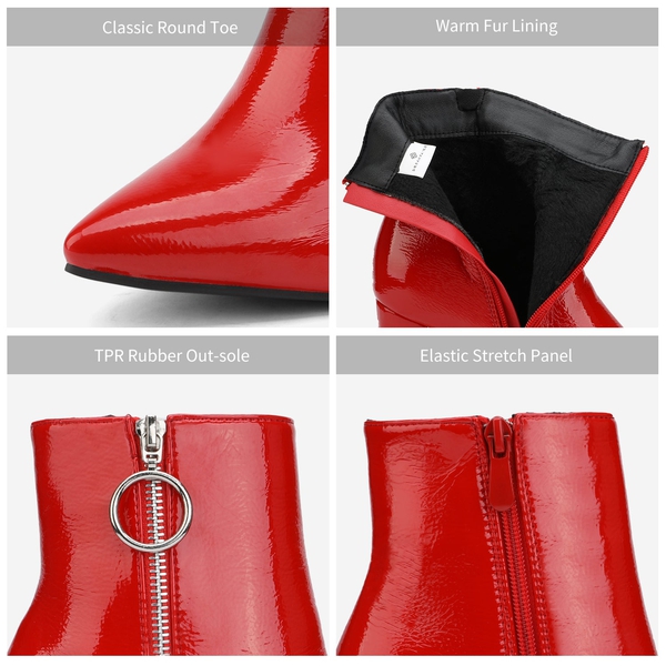 Chunky High Heel Ankle Boots - RED PAT - 5